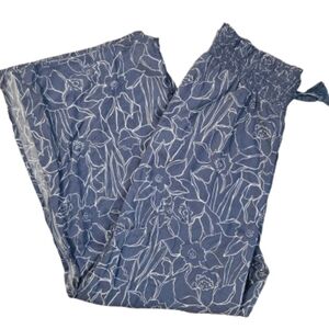 Roxy Floral Blue Lounge Pants With Side Slits Up To The Knees NWT